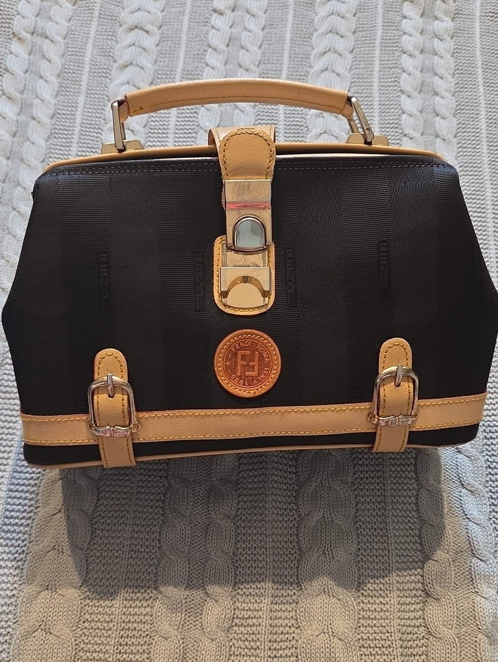 Rare Vintage Fendi Roma Italy Pequin Striped Satchel / Doctor Bag